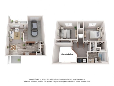 Floor plan for 2 beds, 1.5 baths, 1096 sqft