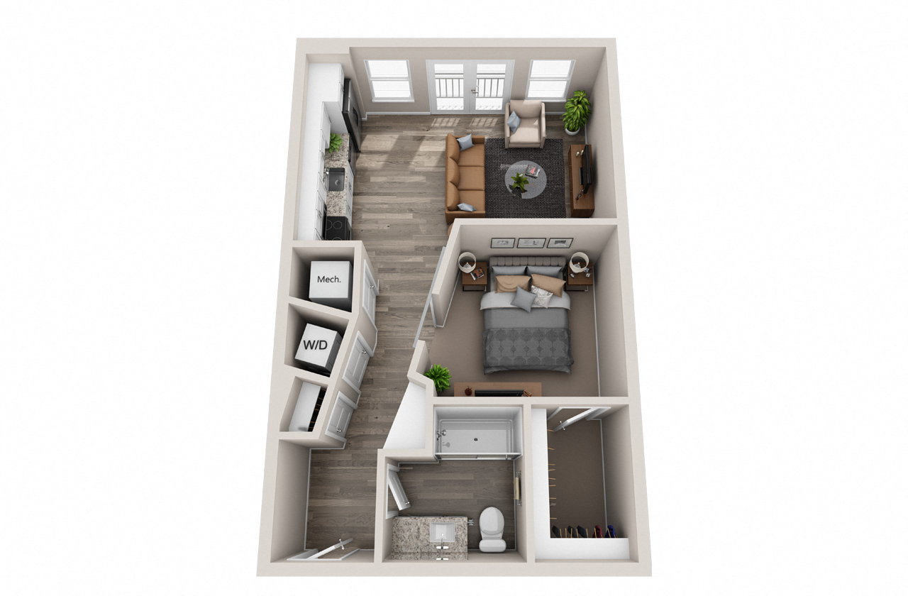 Floor plan for studio, 1 bath, 640 sqft