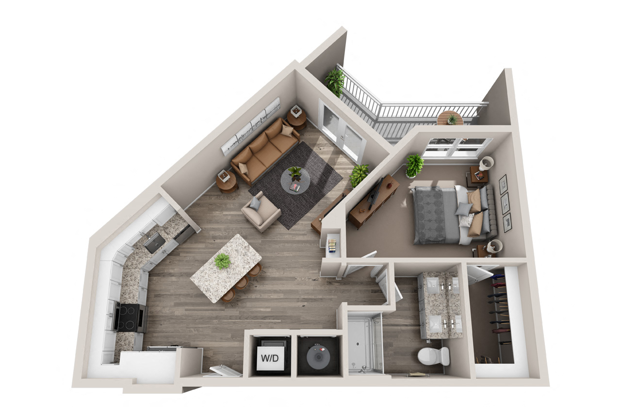 Floor plan for 1 bed, 1 bath, 772 sqft