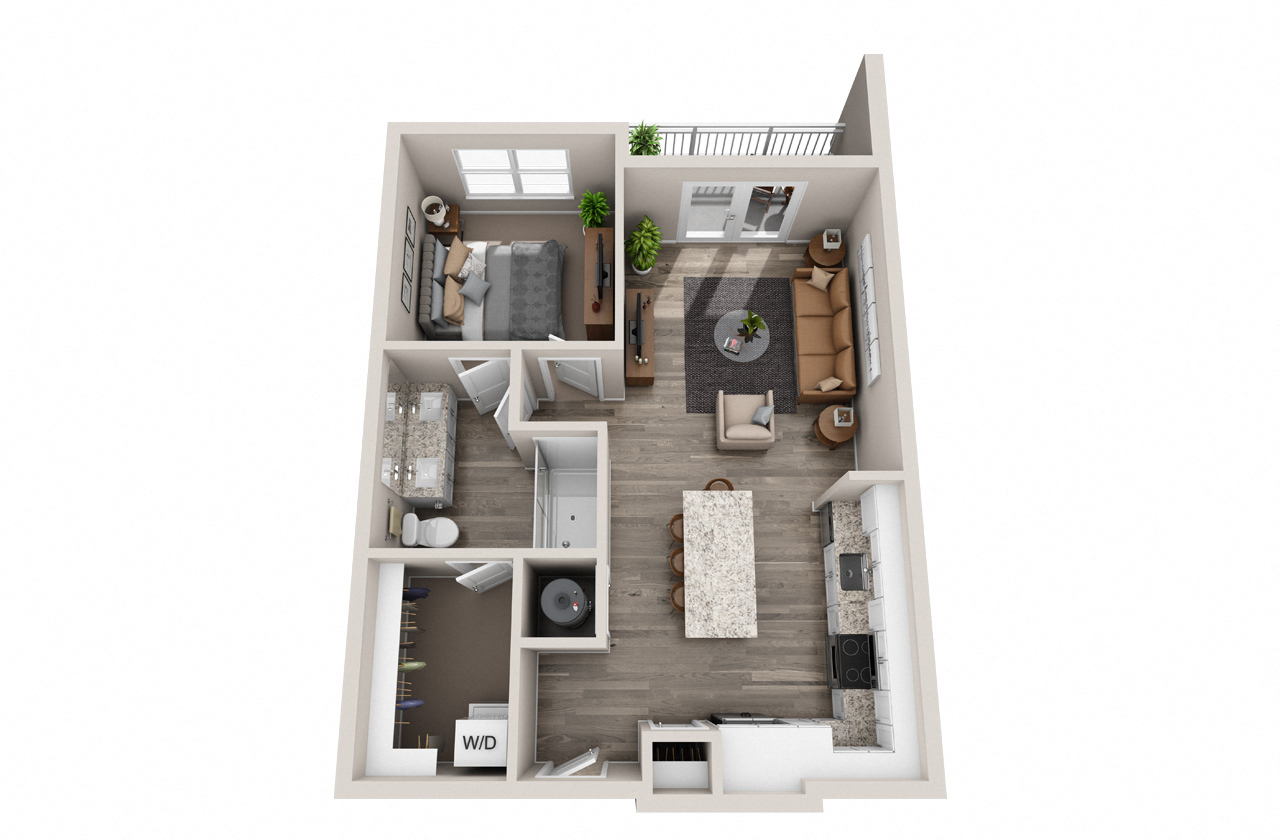 Floor plan for 1 bed, 1 bath, 710 sqft
