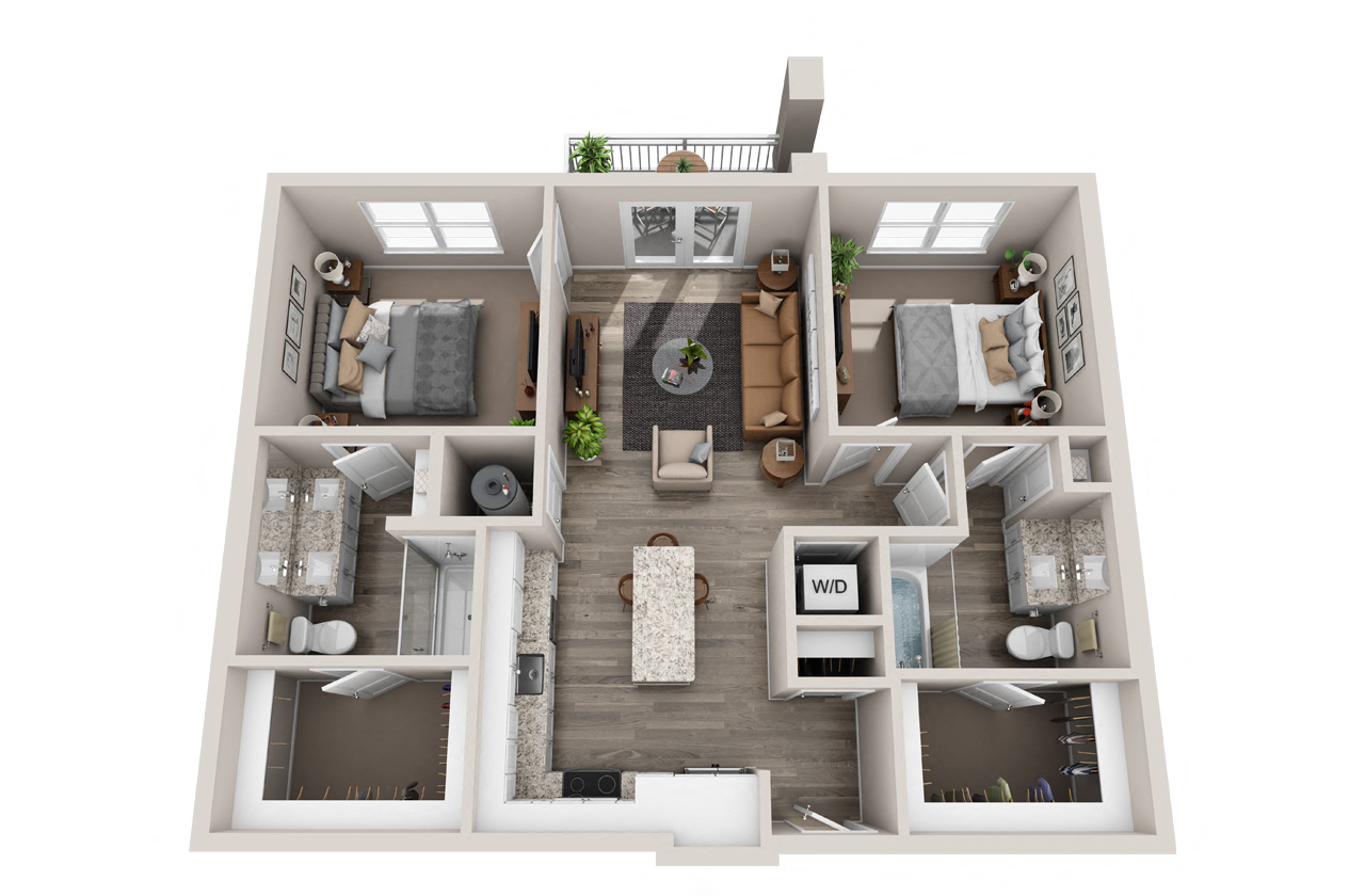 Floor plan for 2 beds, 2 baths, 1010 sqft