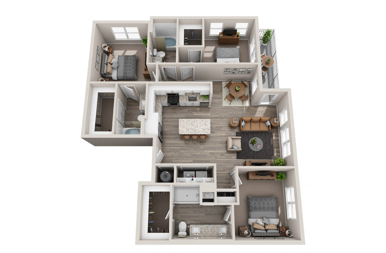 Floor plan for 3 beds, 3 baths, 1460 sqft