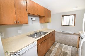 Grand Forks apartment for rent - an empty kitchen with wooden cabinets and a sink