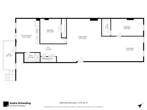 Floor plan for 2 beds, 1 bath, 1774 sqft