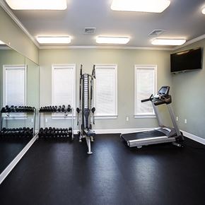 Ashburn apartment for rent - a home gym with exercise equipment and a tv