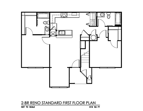 Floor plan for 2 beds, 2 baths, 919 sqft
