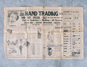 Pelham apartment for rent - an old newspaper page with ads for hand trading and a schedule