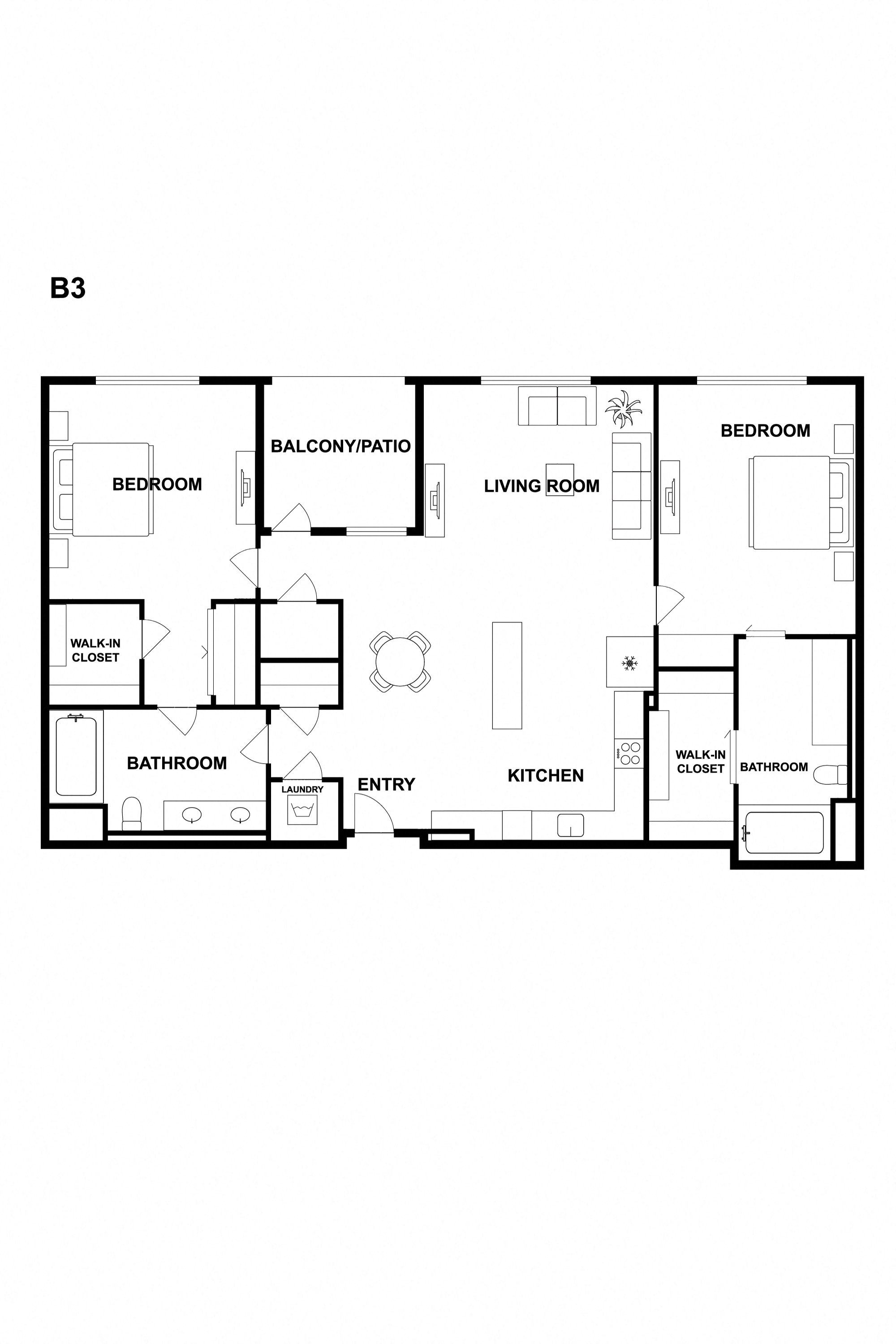Floor plan for 2 beds, 2 baths, 1135 sqft