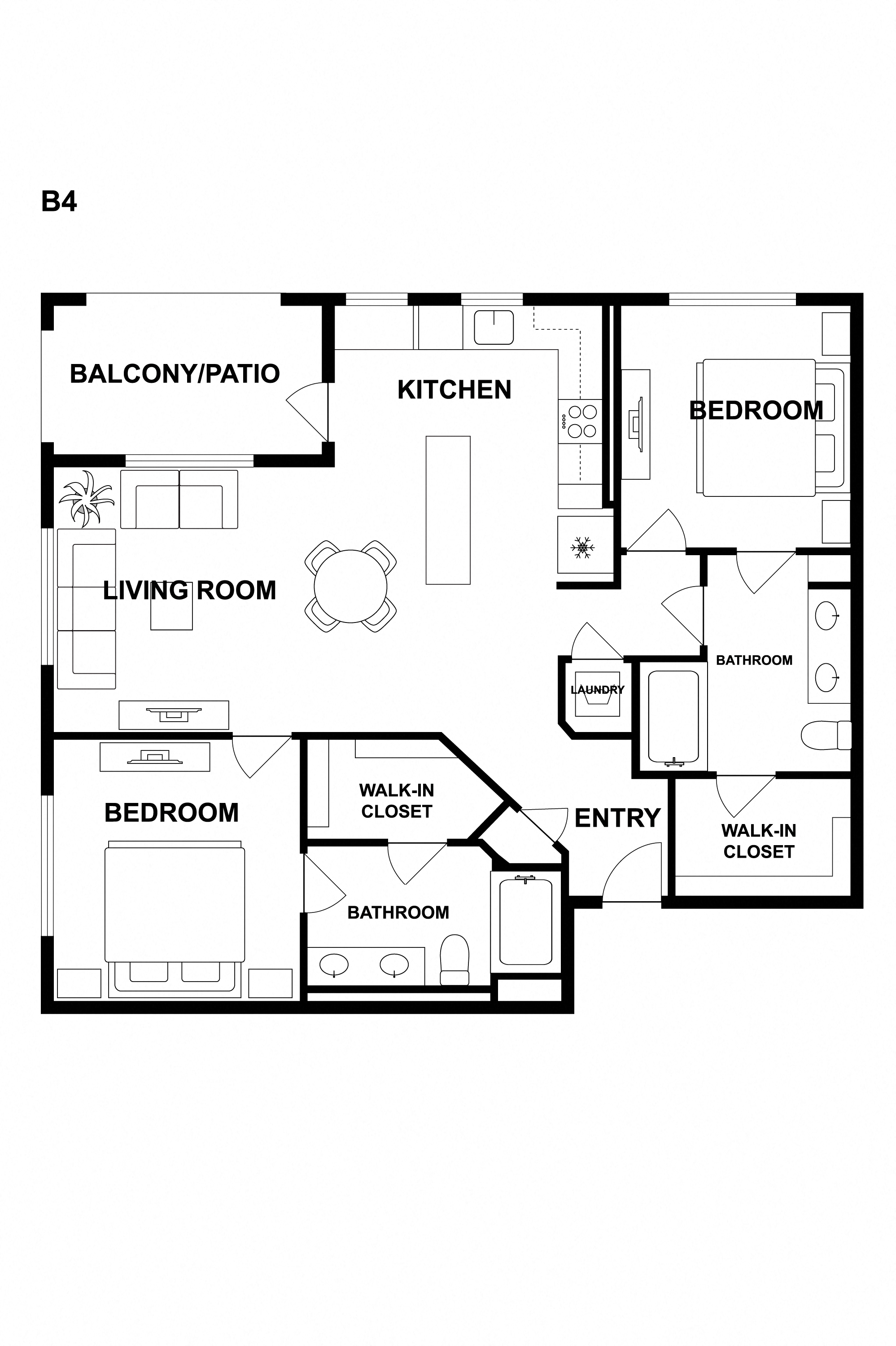 Floor plan for 2 beds, 2 baths, 1155 sqft