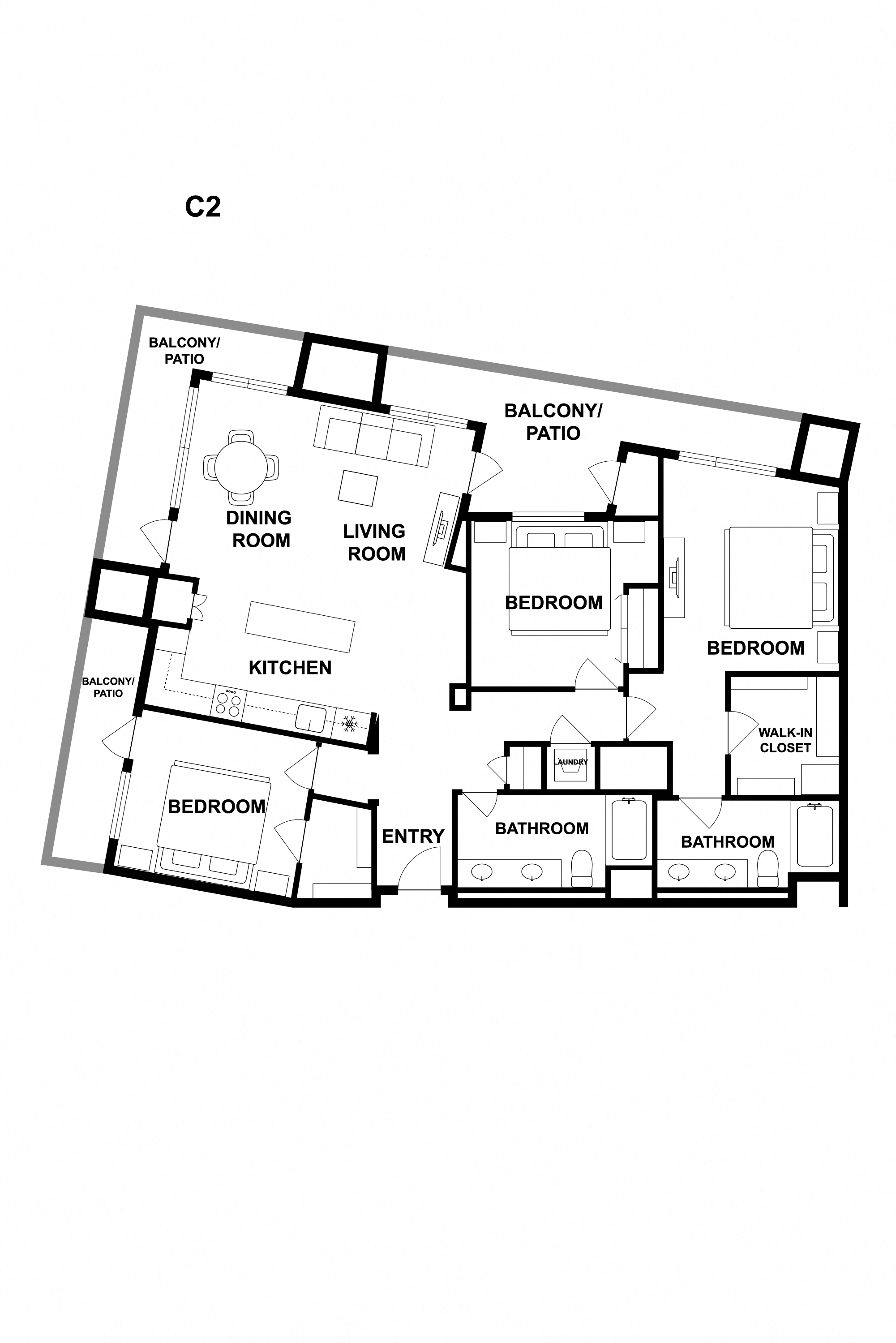 Floor plan for 3 beds, 2 baths, 1572 sqft
