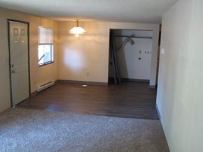 Kennewick apartment for rent - A room with a door, a window, and a rug on the floor.