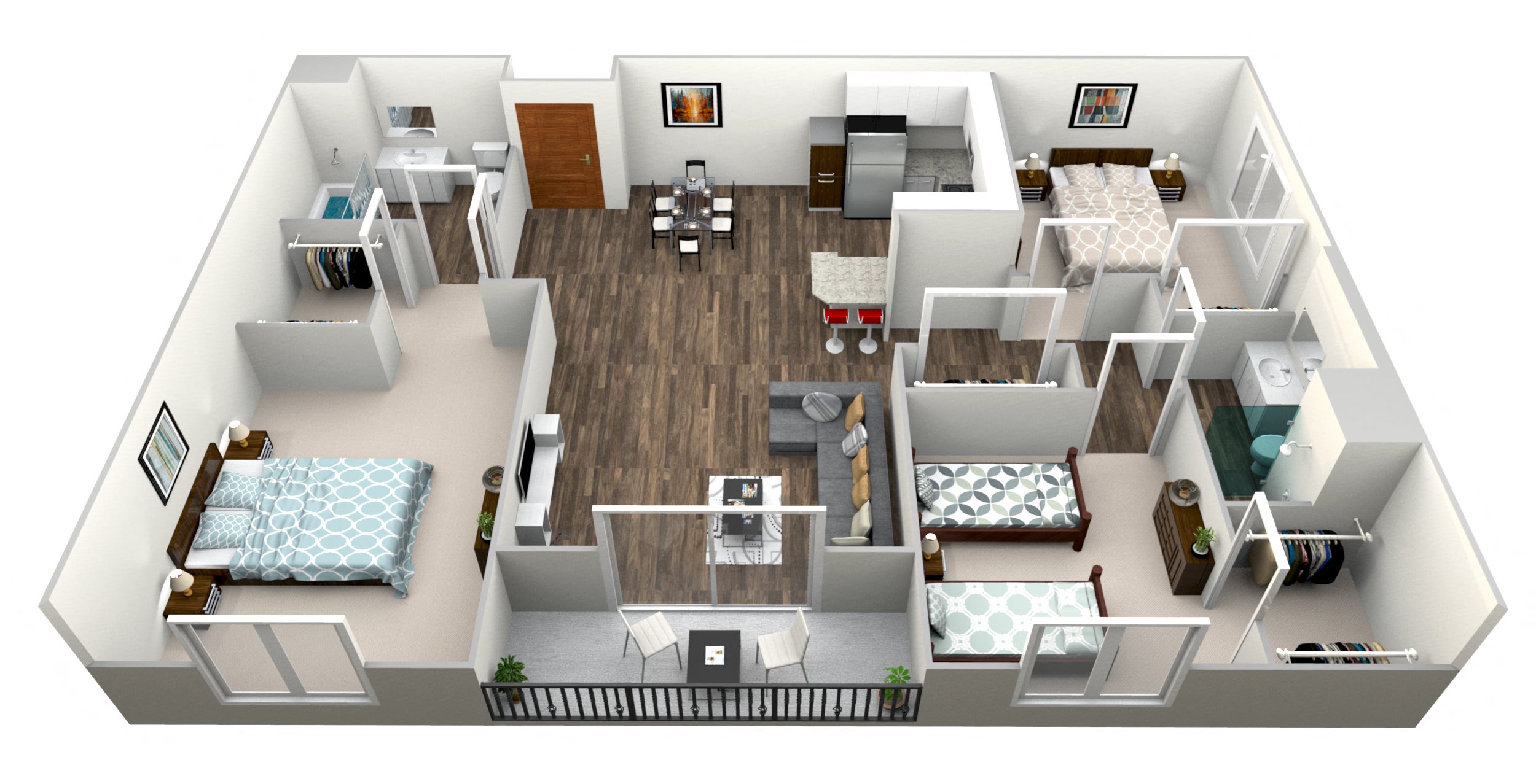 Floor plan for 3 beds, 2 baths, 1191 sqft