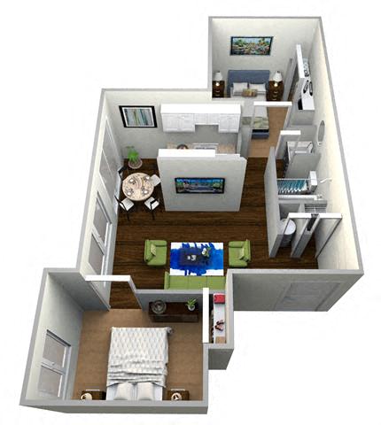 Floor plan for 2 beds, 1 bath, 860 sqft
