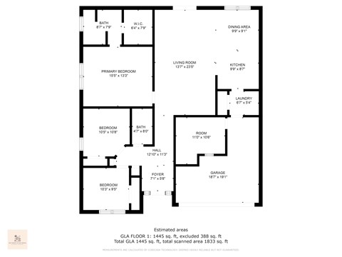 Floor plan for 3 beds, 2 baths, 1330 sqft