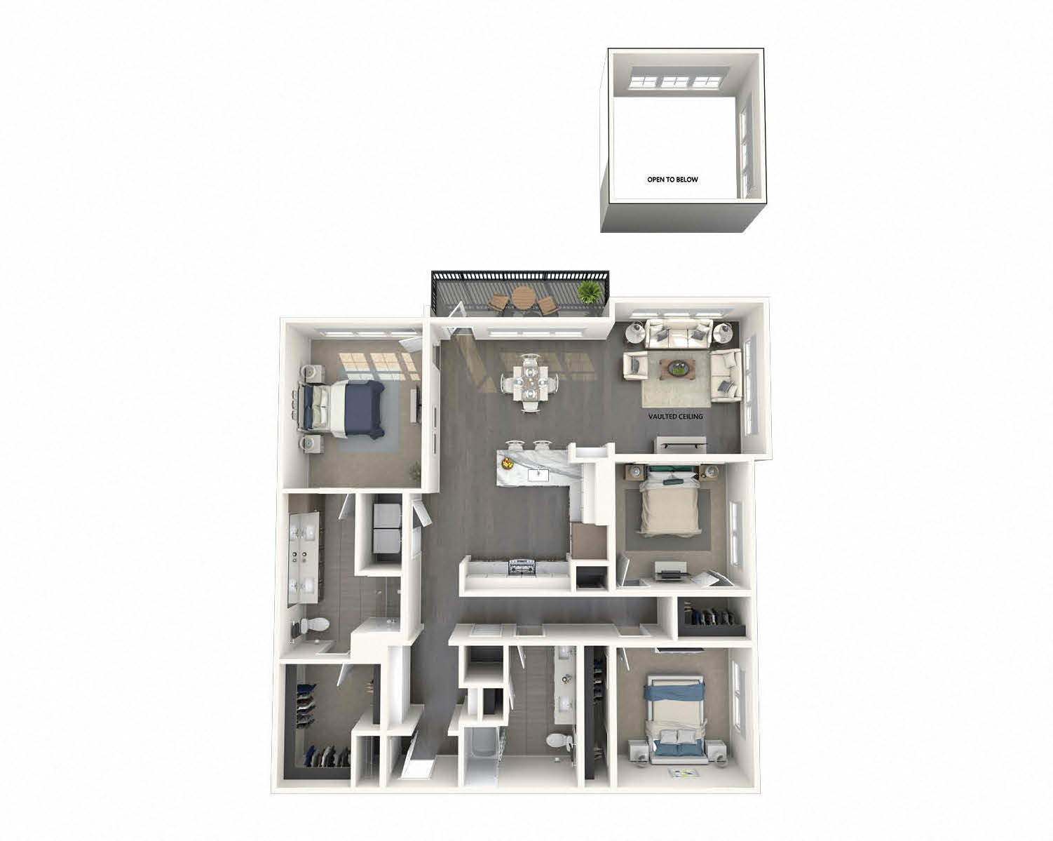 Floor plan for 3 beds, 2 baths, 1536 sqft