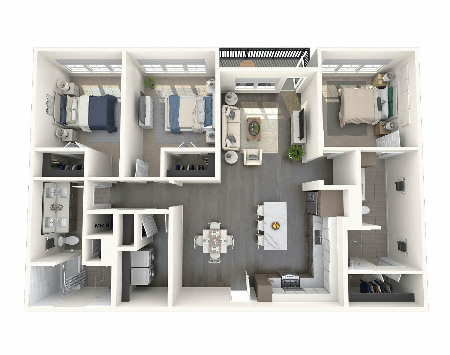 Floor plan for 3 beds, 2 baths, 1506 sqft