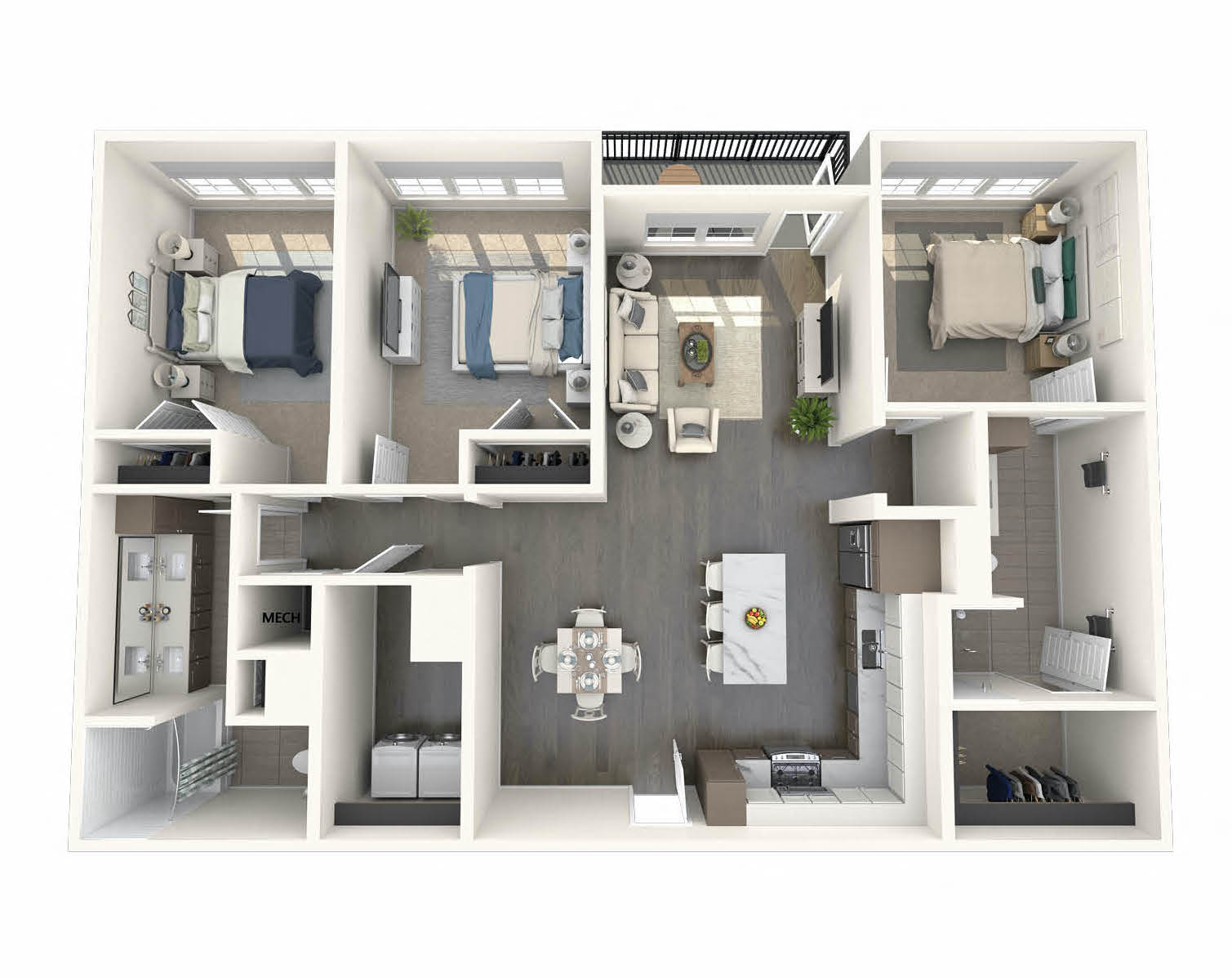 Floor plan for 3 beds, 2 baths, 1506 sqft