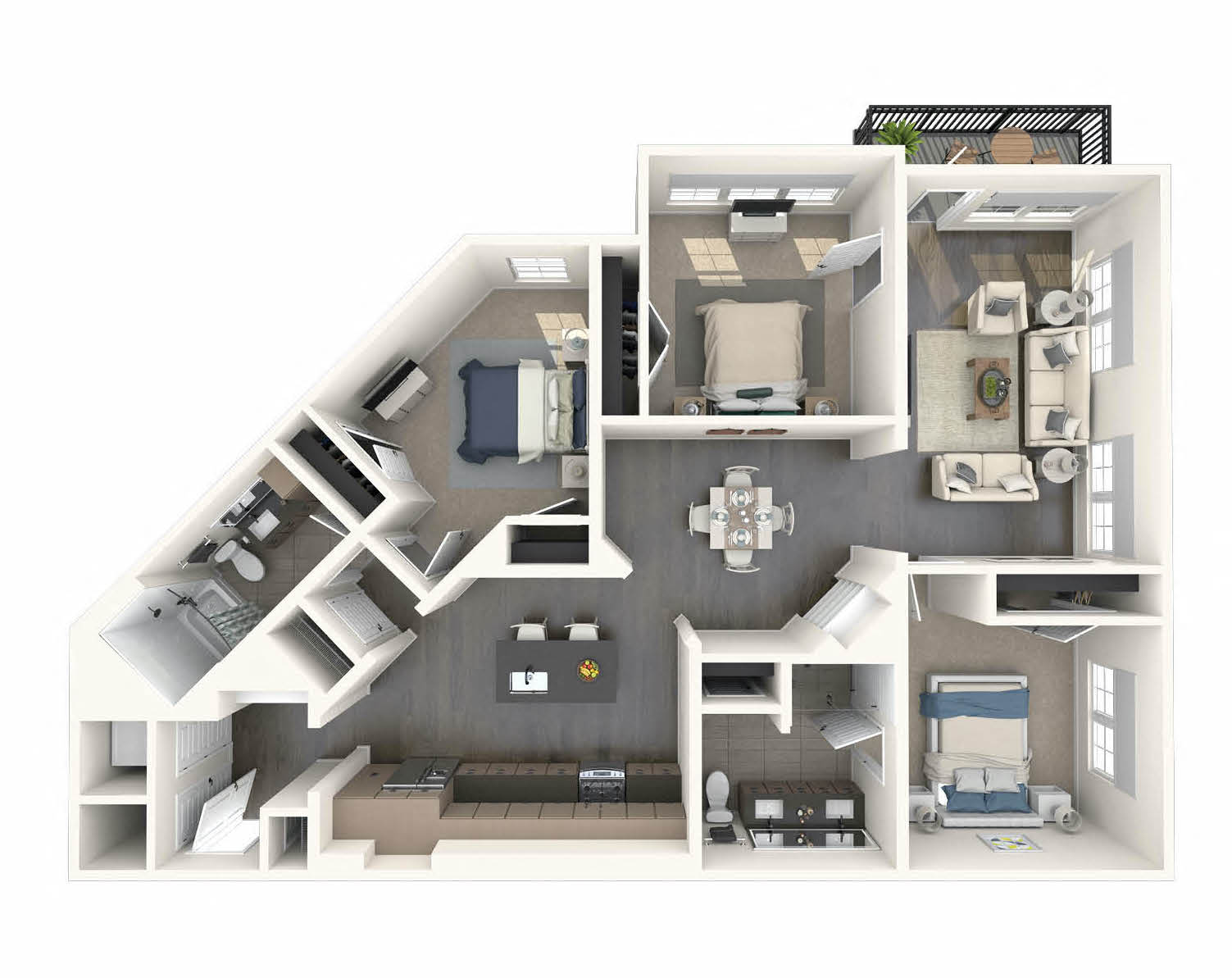 Floor plan for 3 beds, 2 baths, 1519 sqft