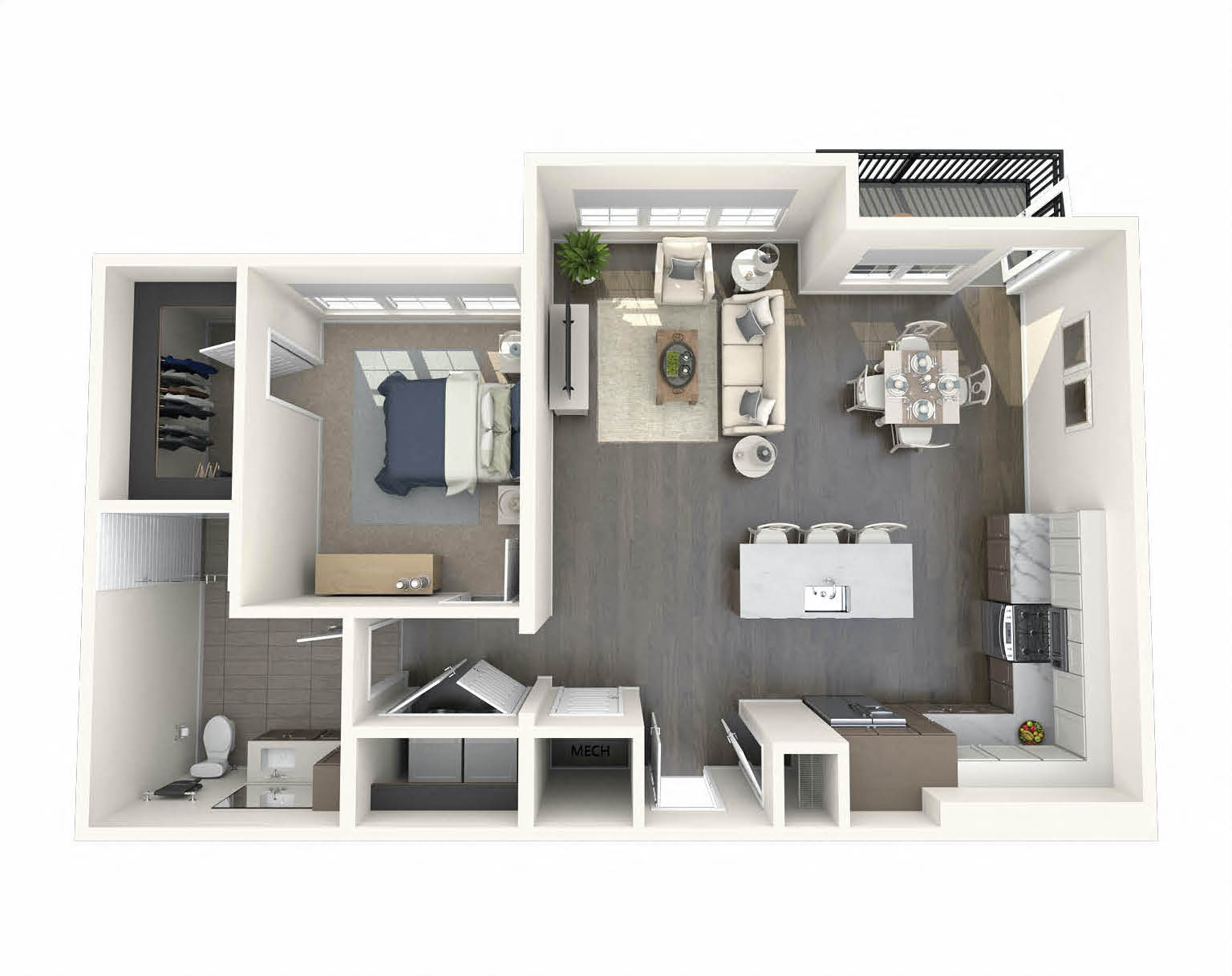 Floor plan for 1 bed, 1 bath, 934 sqft