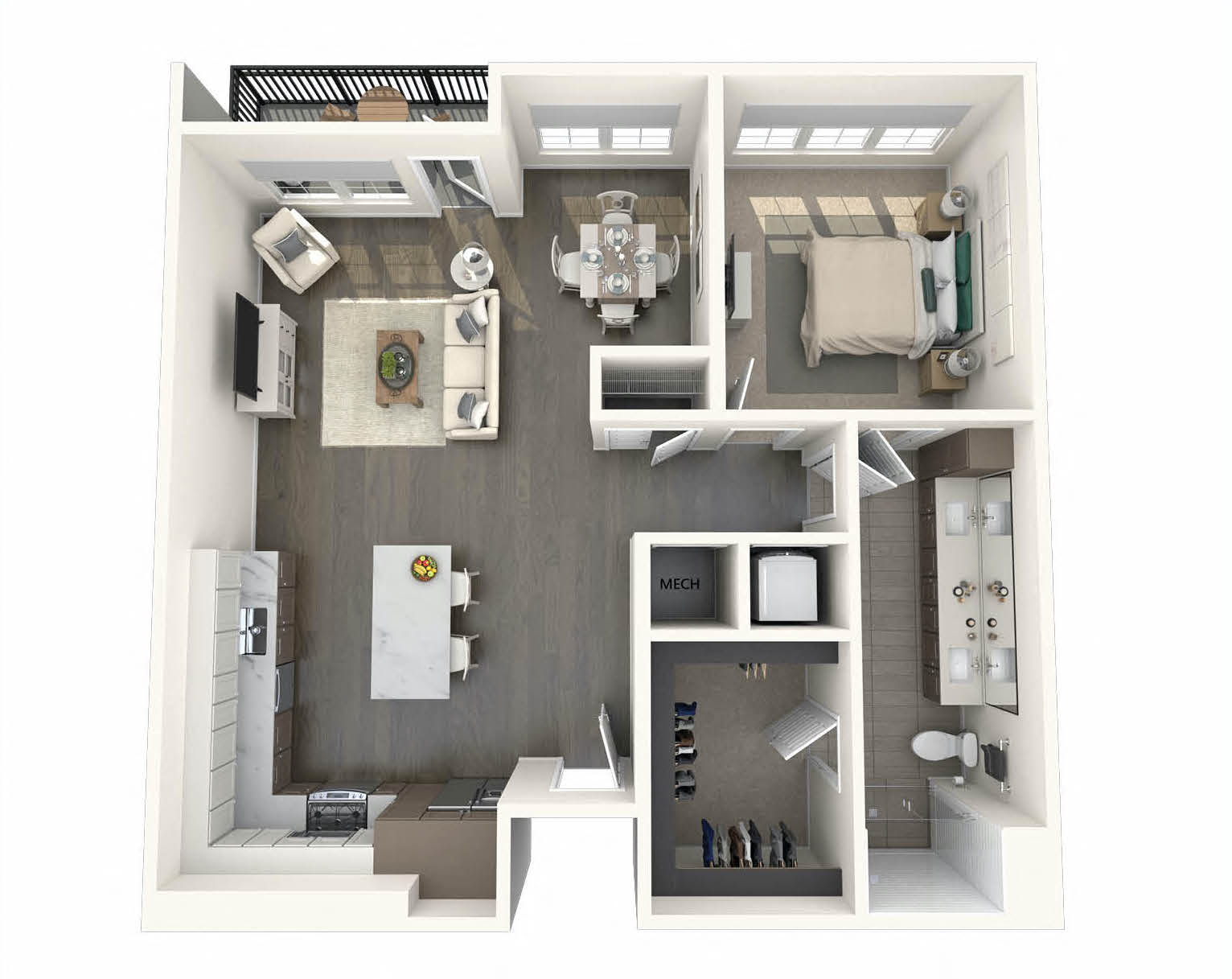 Floor plan for 1 bed, 1 bath, 1025 sqft
