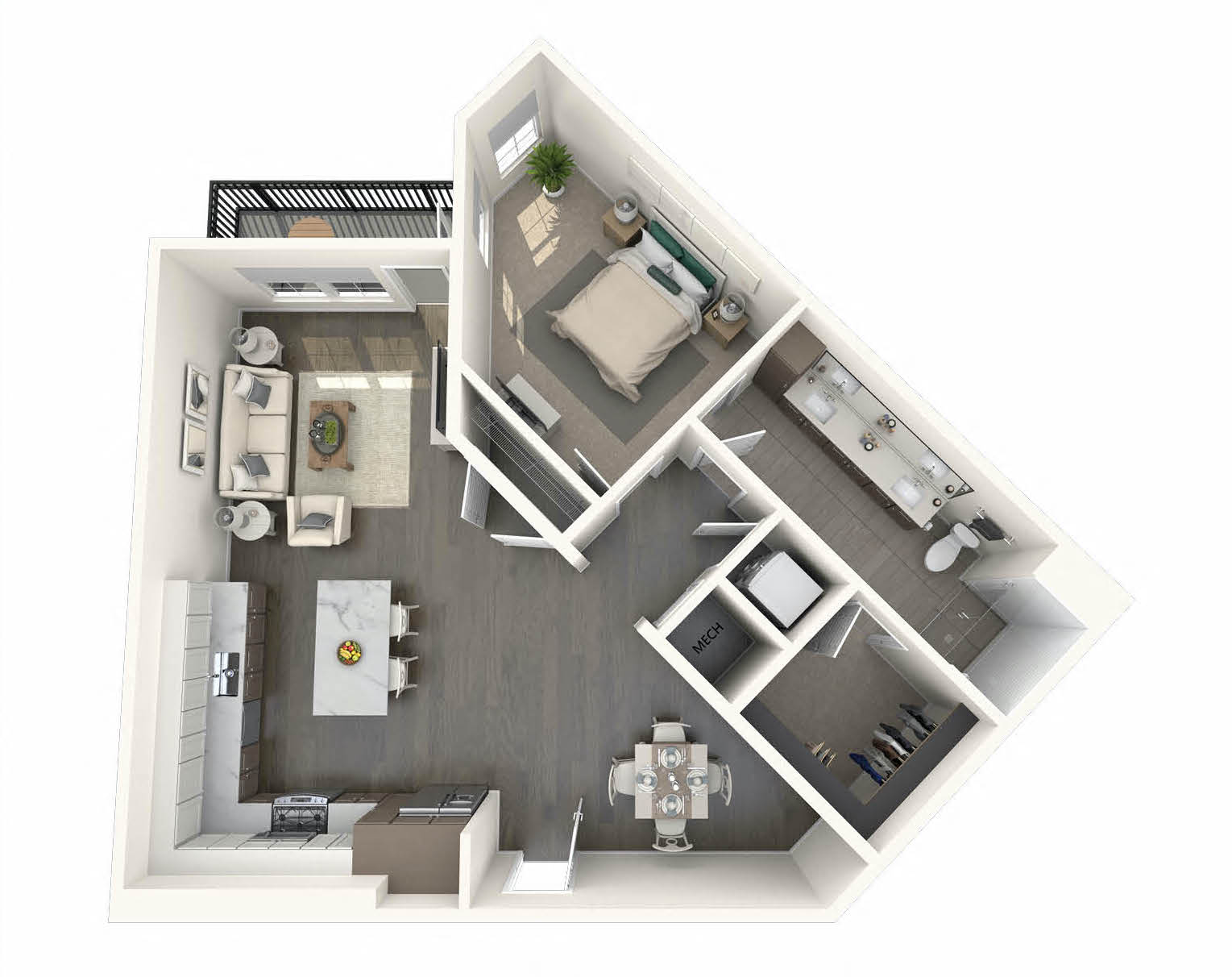 Floor plan for 1 bed, 1 bath, 1025 sqft