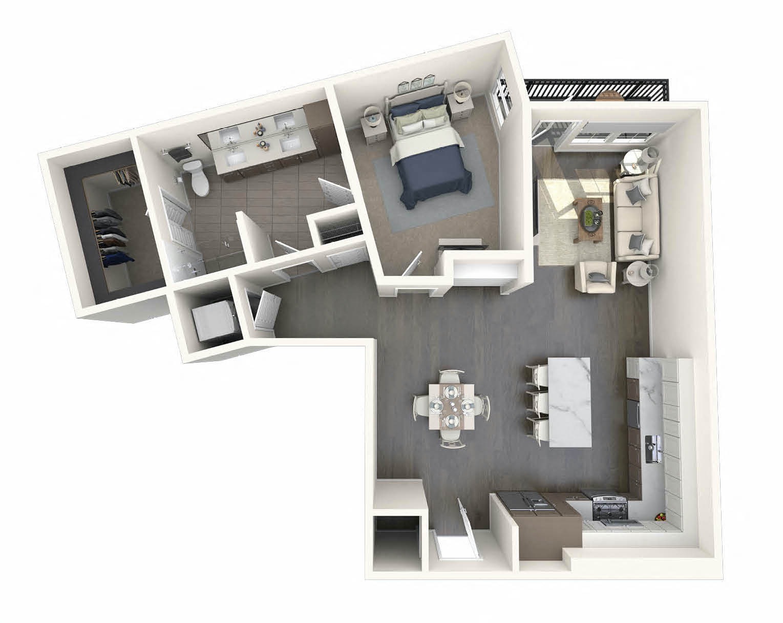 Floor plan for 1 bed, 1 bath, 1022 sqft