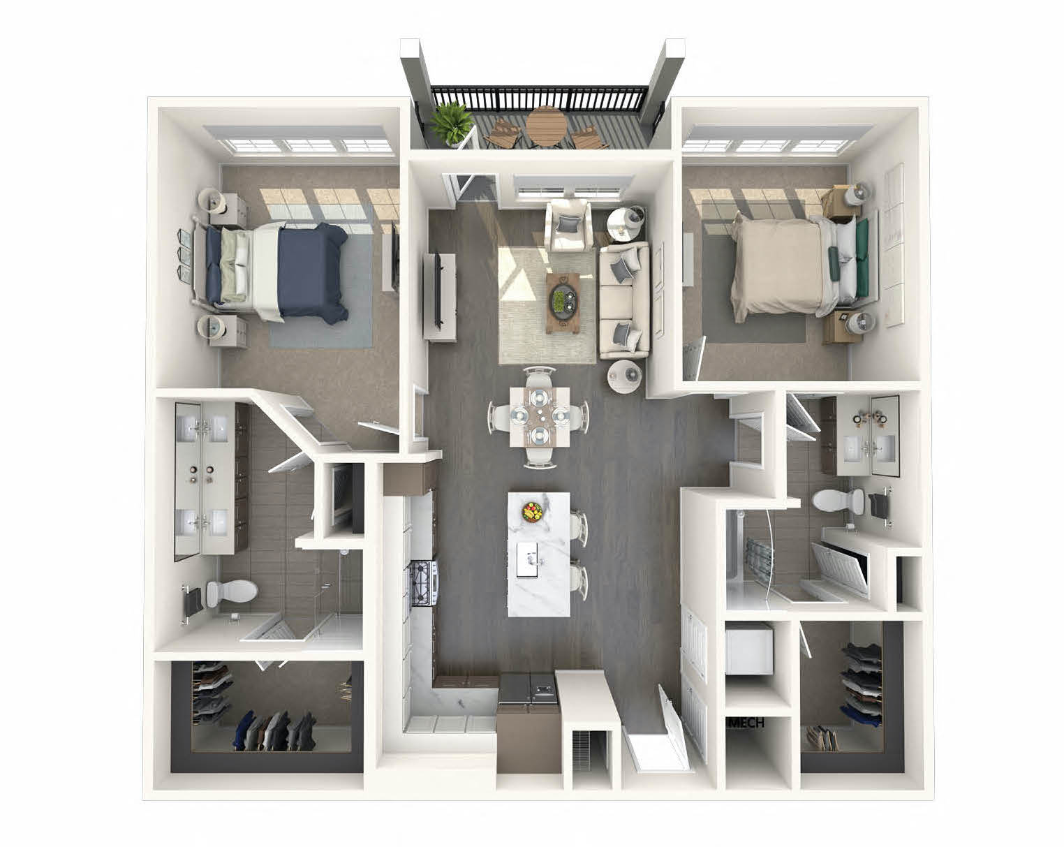 Floor plan for 2 beds, 2 baths, 1122 sqft