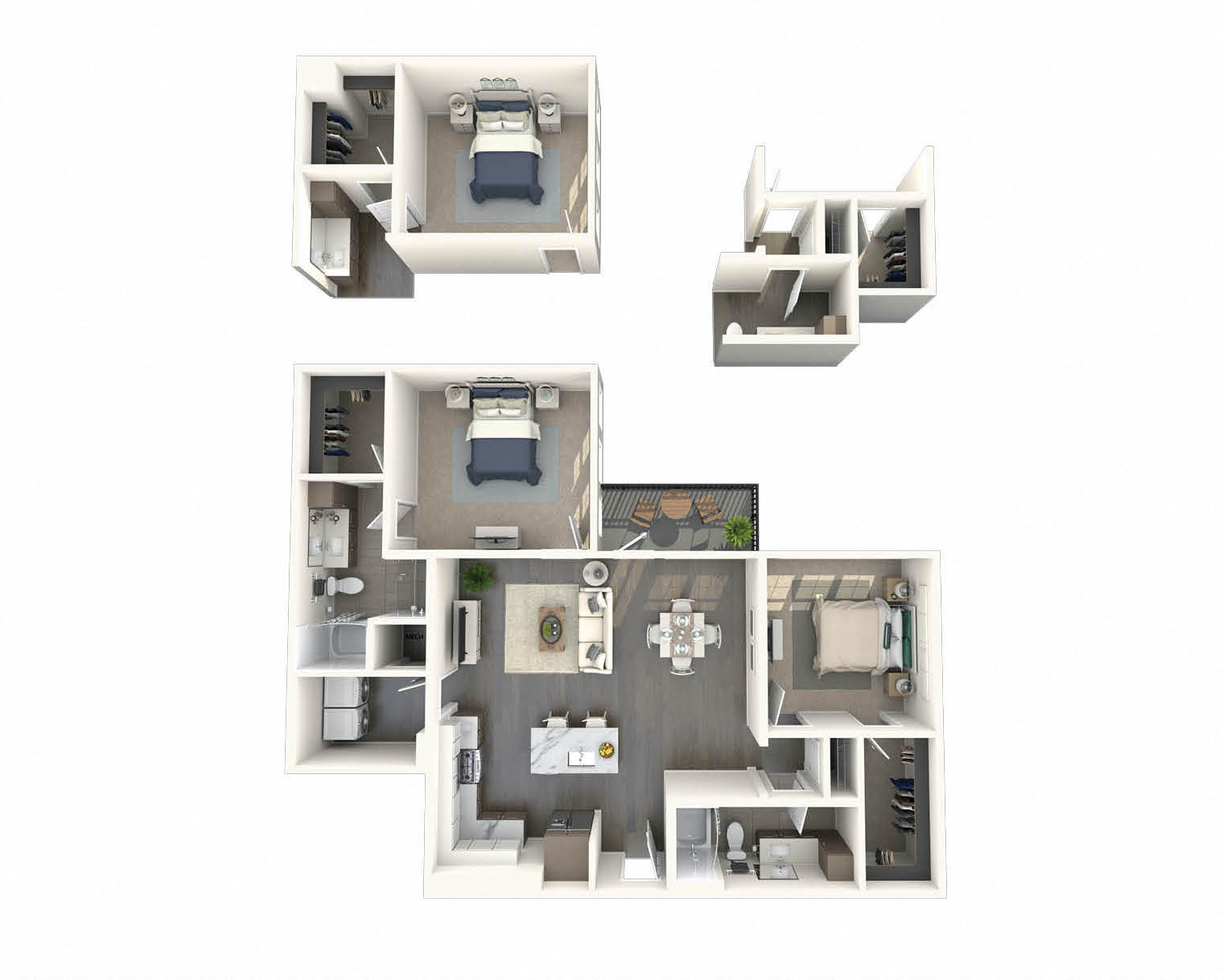 Floor plan for 2 beds, 2 baths, 1215 sqft