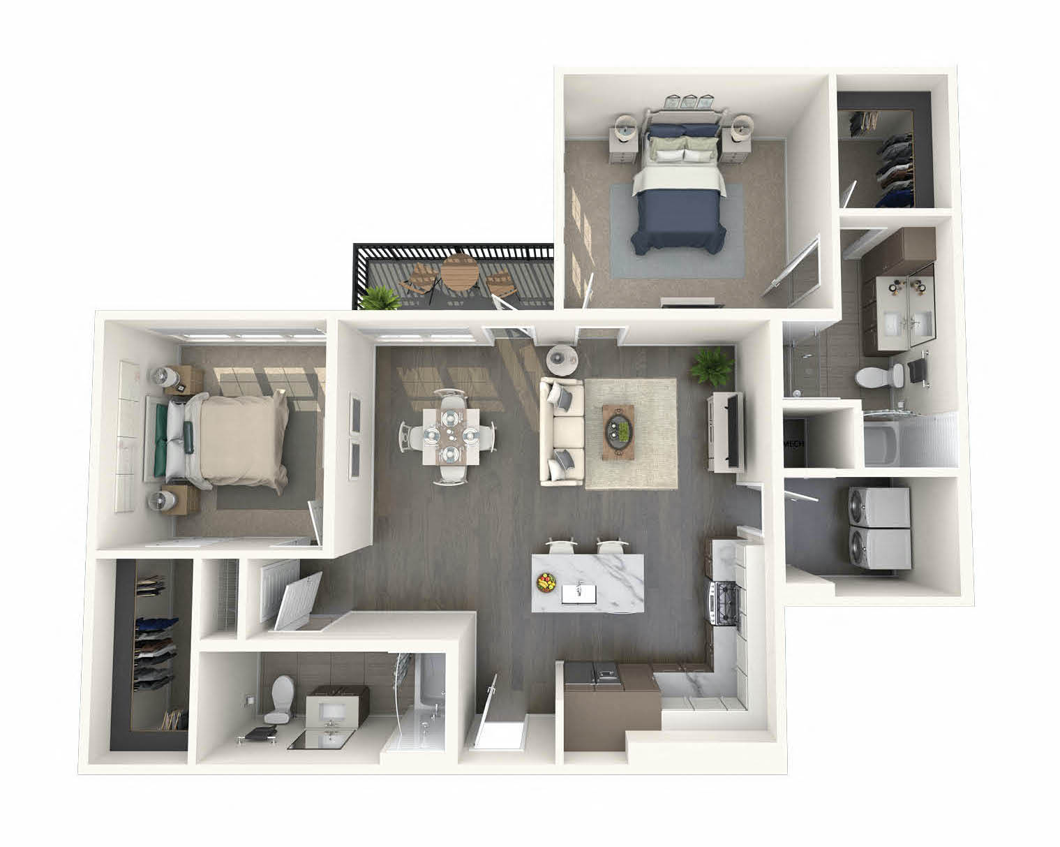 Floor plan for 2 beds, 2 baths, 1220 sqft