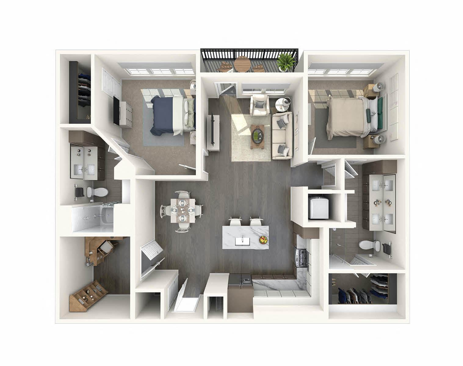 Floor plan for 2 beds, 2 baths, 1301 sqft