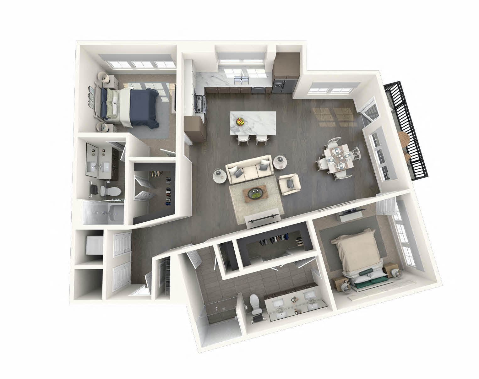 Floor plan for 2 beds, 2 baths, 1330 sqft