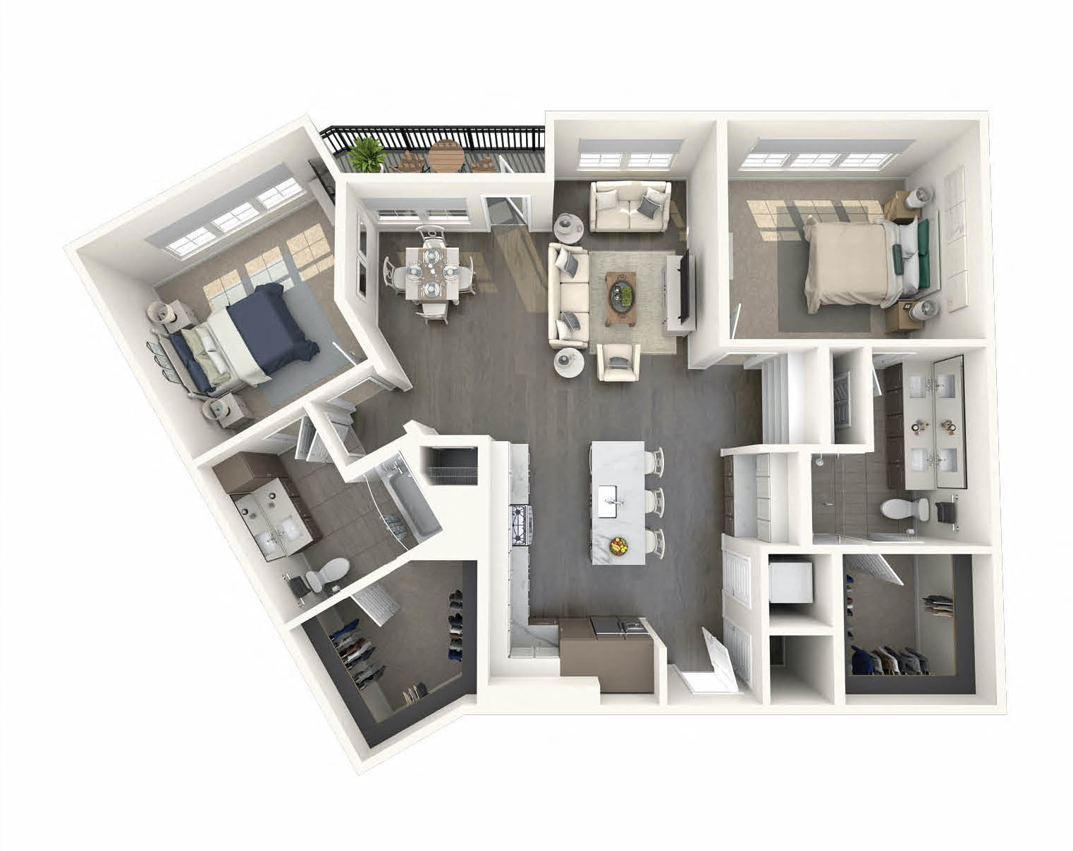 Floor plan for 2 beds, 2 baths, 1340 sqft