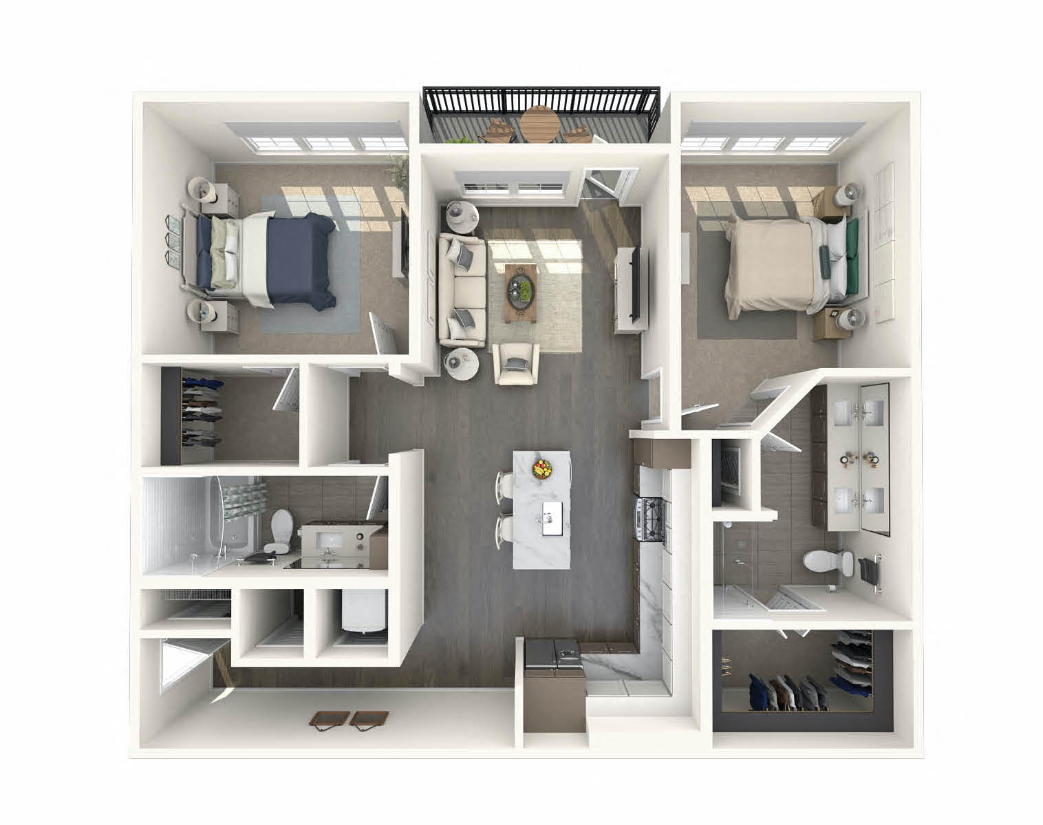 Floor plan for 2 beds, 2 baths, 1185 sqft