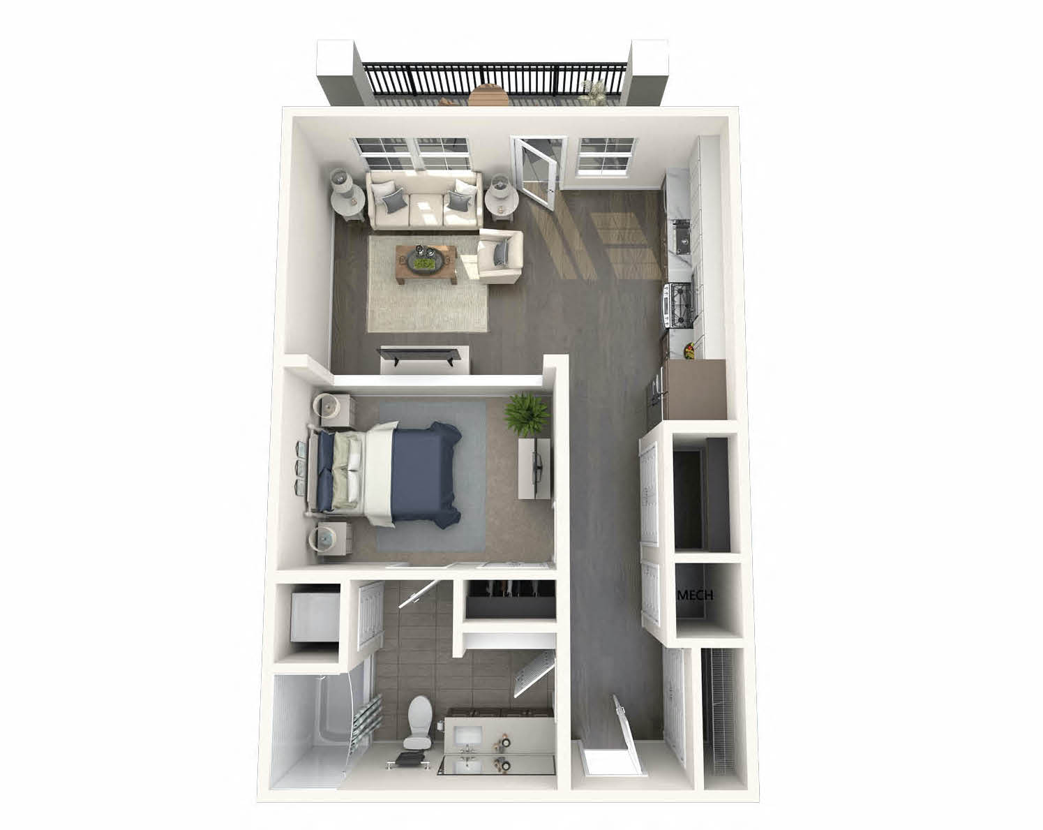 Floor plan for studio, 1 bath, 704 sqft