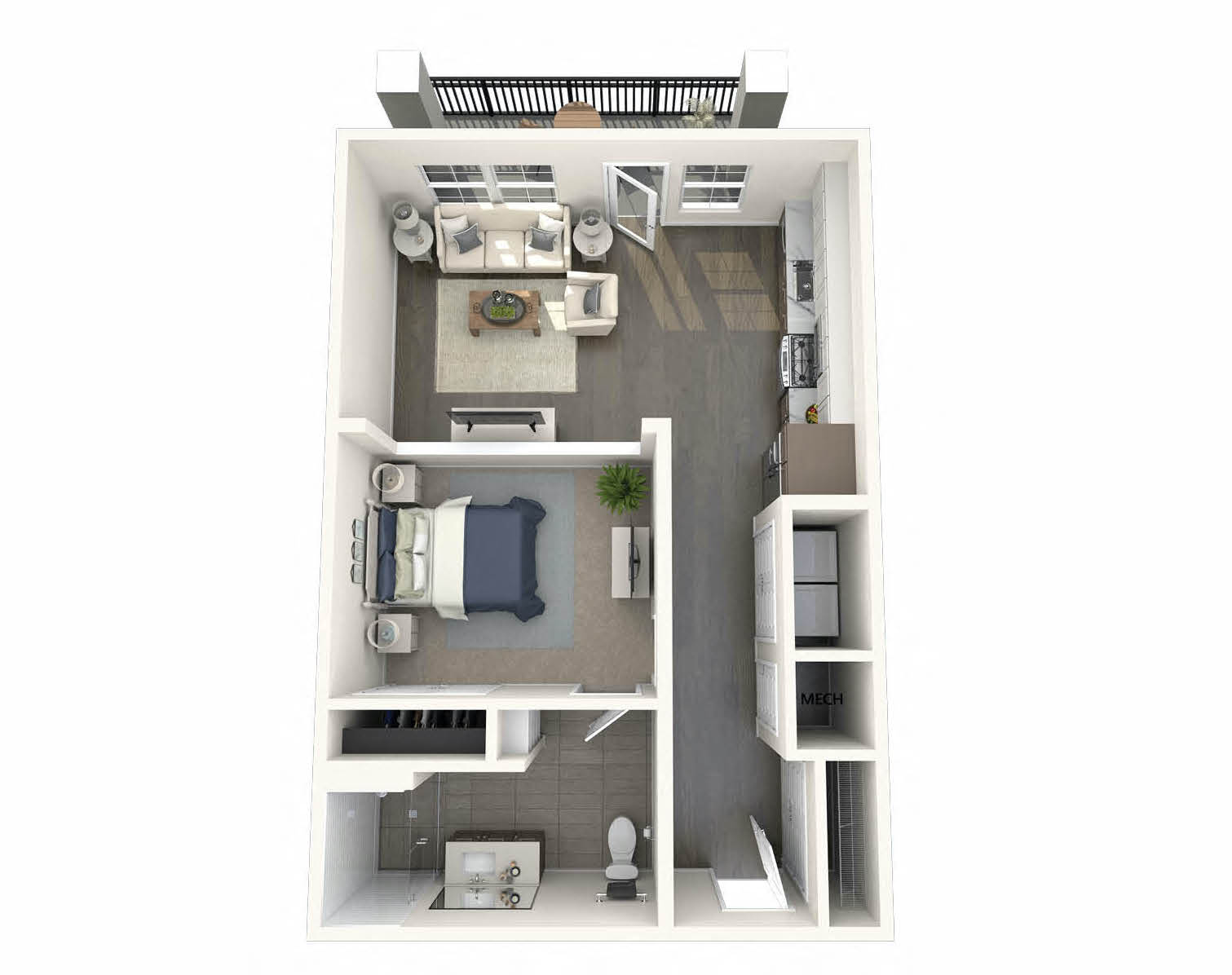 Floor plan for studio, 1 bath, 704 sqft
