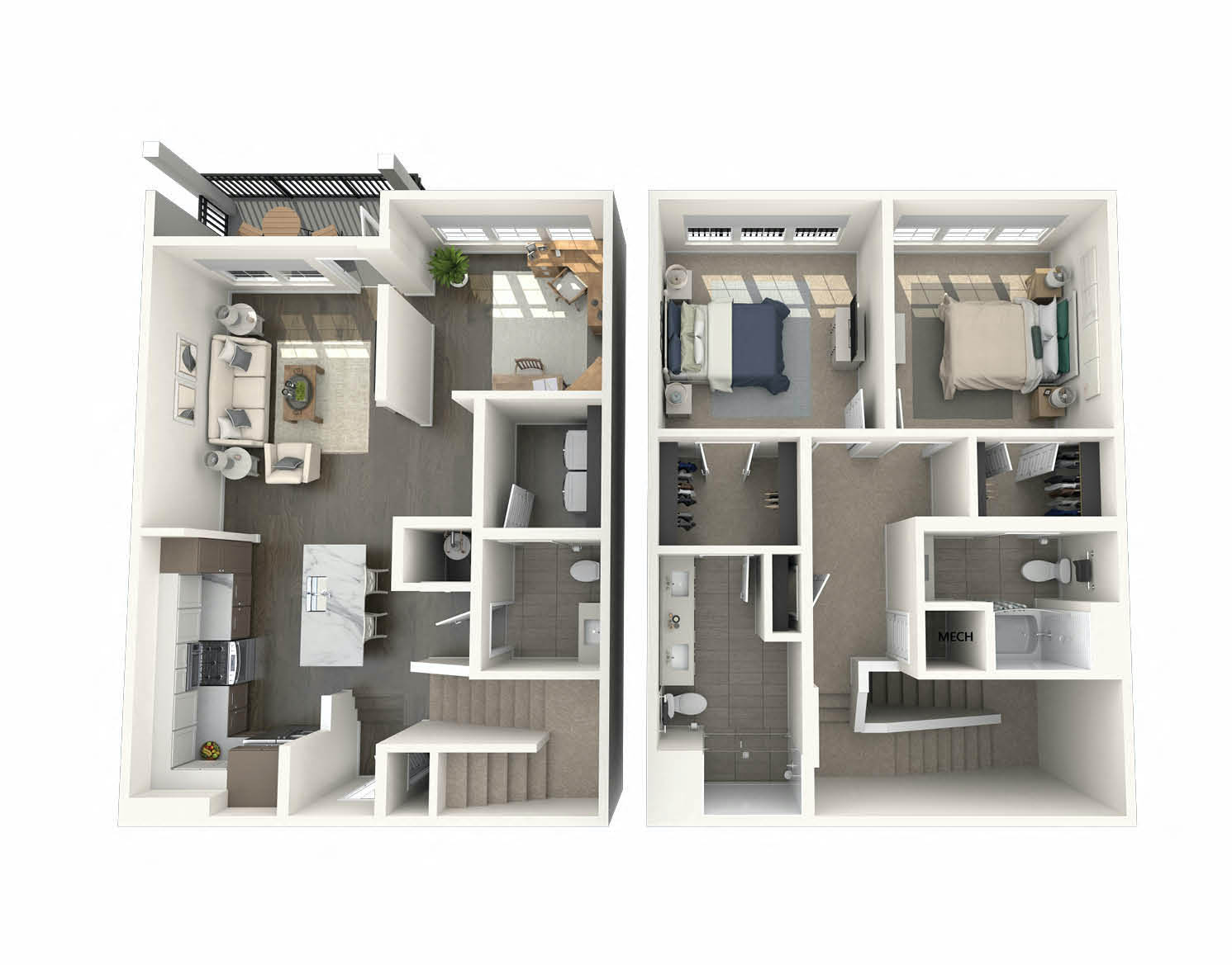 Floor plan for 2 beds, 2.5 baths, 1506 sqft