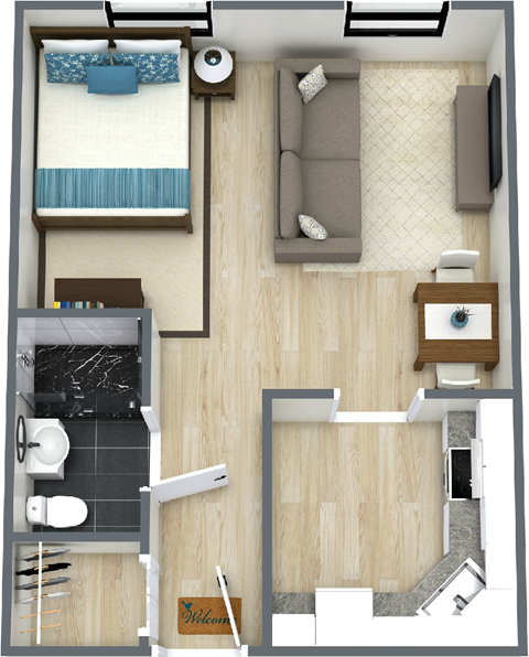 Floor plan for studio, 1 bath, 418 sqft
