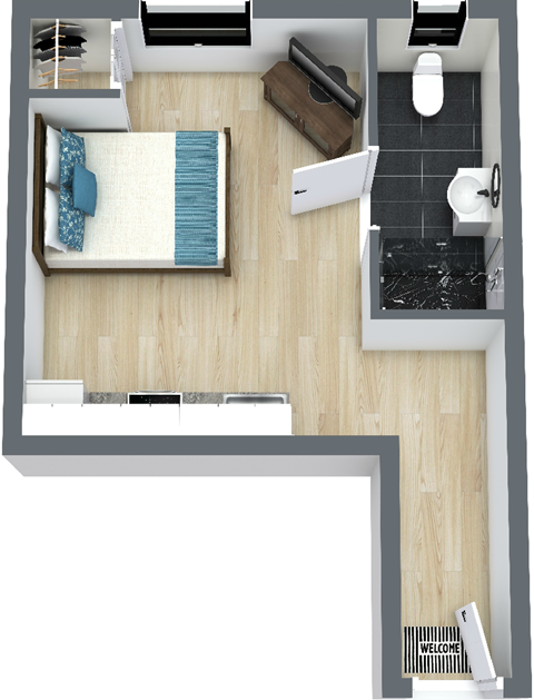 Floor plan for studio, 1 bath, 319 sqft