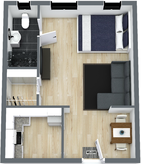 Floor plan for studio, 1 bath, 439 sqft
