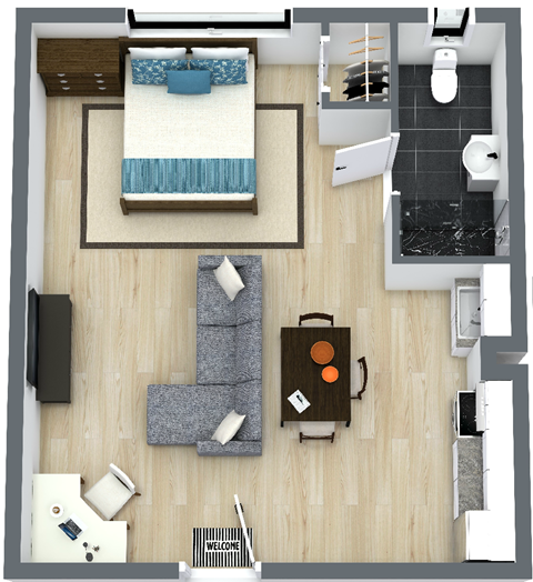 Floor plan for studio, 1 bath, 505 sqft