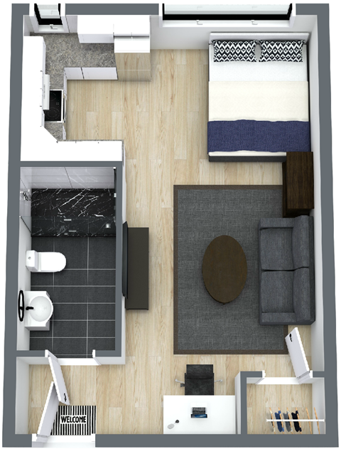 Floor plan for studio, 1 bath, 416 sqft