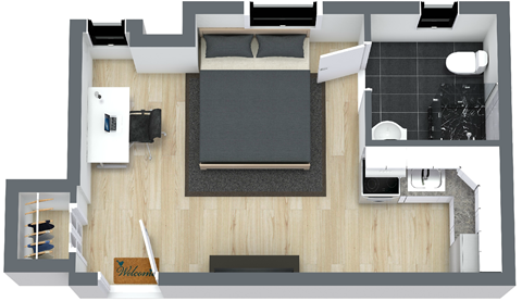Floor plan for studio, 1 bath, 280 sqft