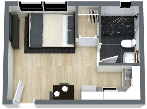 Floor plan for studio, 1 bath, 276 sqft