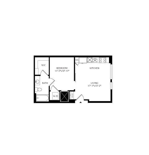 Floor plan for studio, 1 bath, 535 sqft