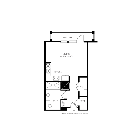 Floor plan for studio, 1 bath, 517 sqft