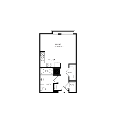 Floor plan for studio, 1 bath, 579 sqft