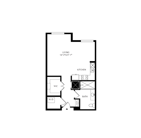 Floor plan for studio, 1 bath, 638 sqft