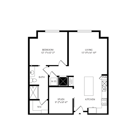 Floor plan for 1 bed, 1 bath, 1022 sqft
