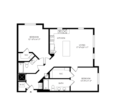 Floor plan for 2 beds, 2 baths, 1124 sqft