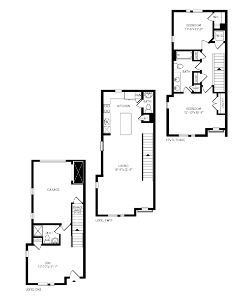 Floor plan for 2 beds, 2.5 baths, 1851 sqft